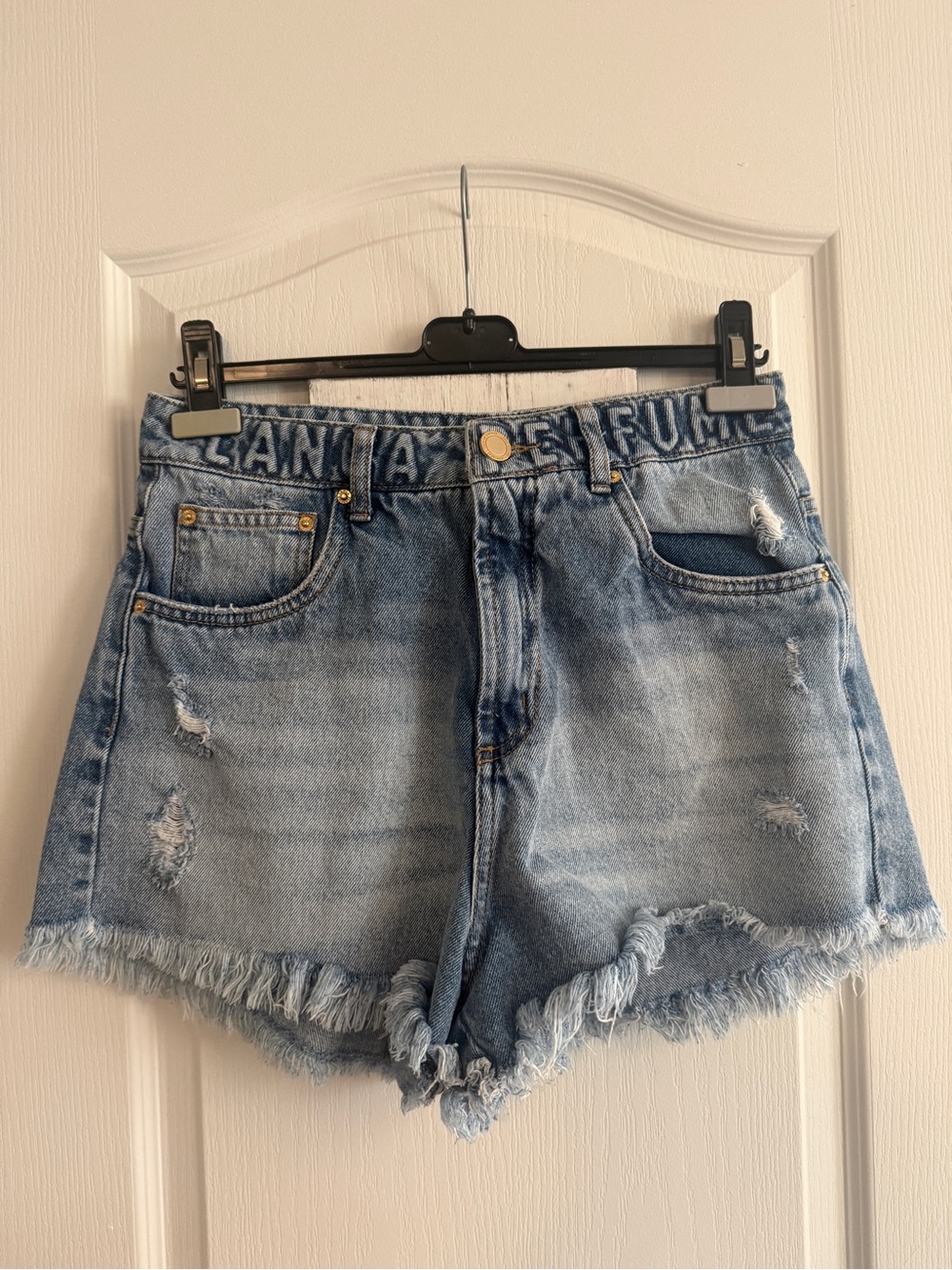 Lança Perfume High Rise Distressed Denim Shorts Size 38 / US 6
